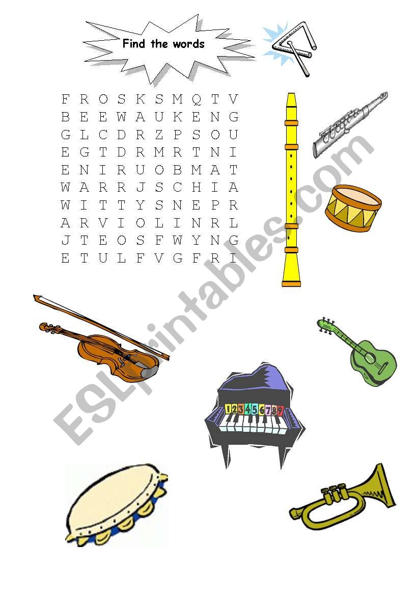 musical  instruments word search