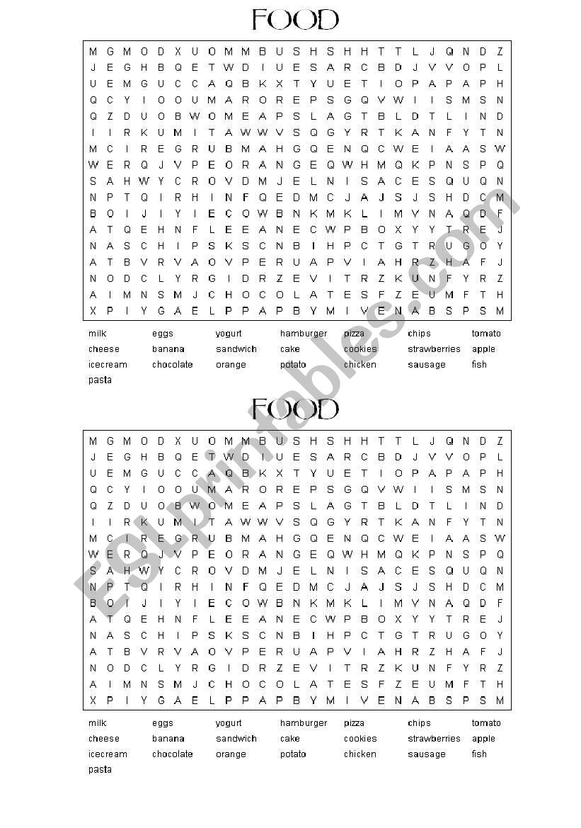 Food wordsearch (answers included)