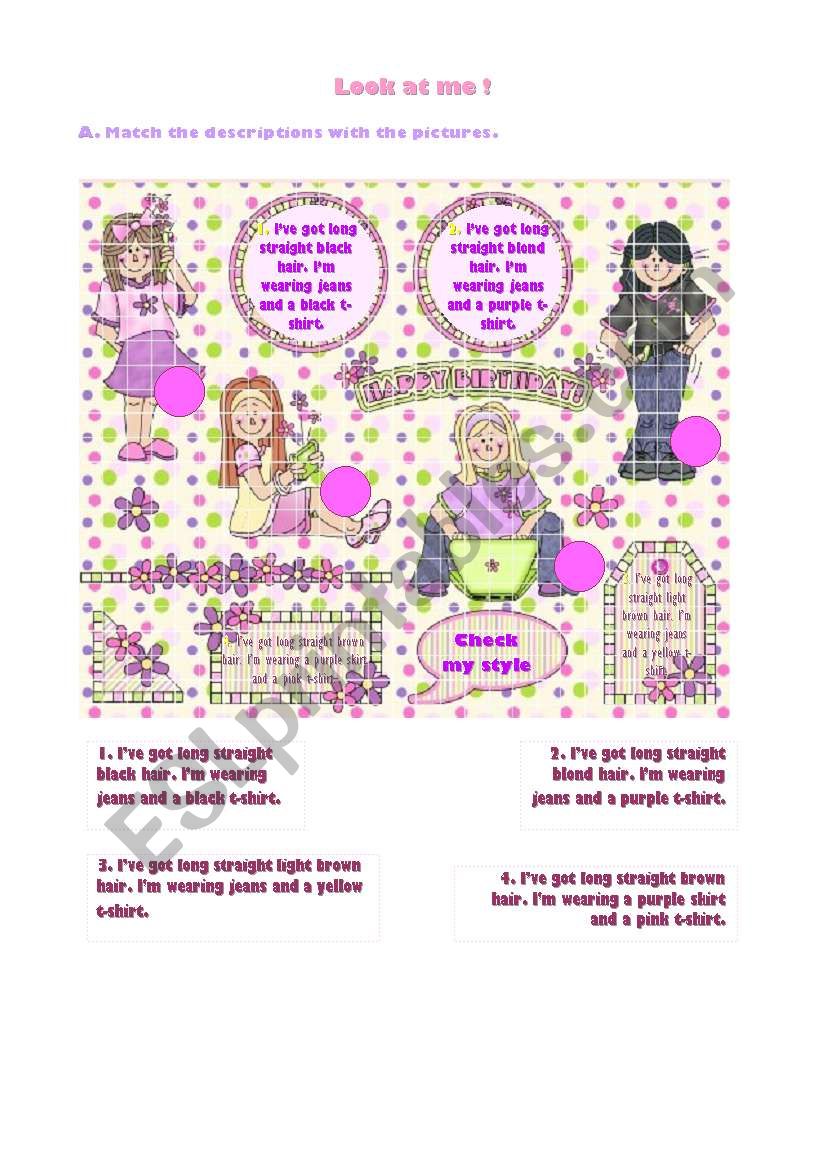 Girls clothes and hair worksheet