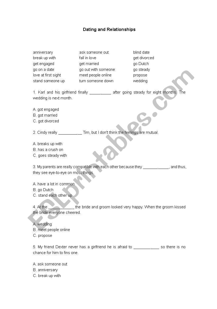 Dating and Relationships worksheet