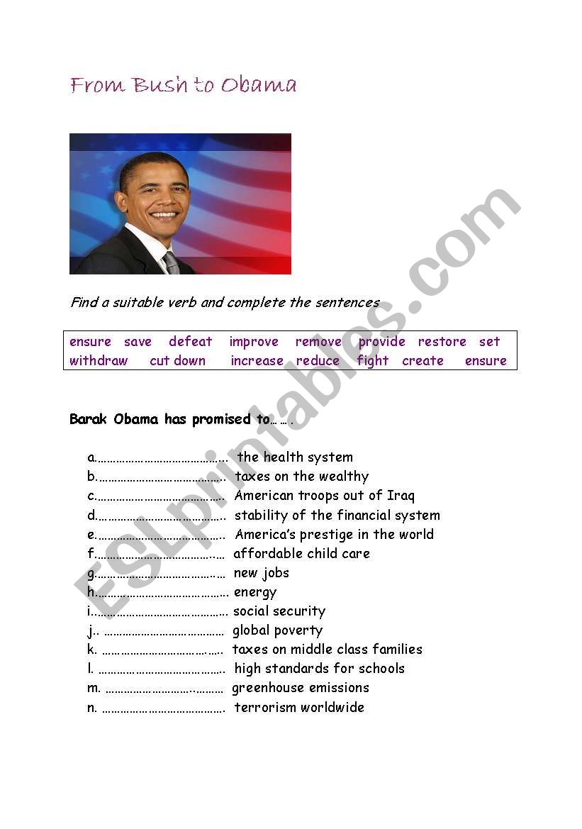 From Bush to Obama  worksheet