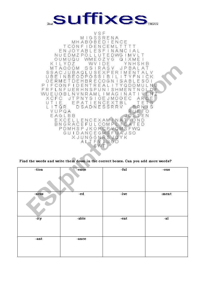 Suffixes worksheet