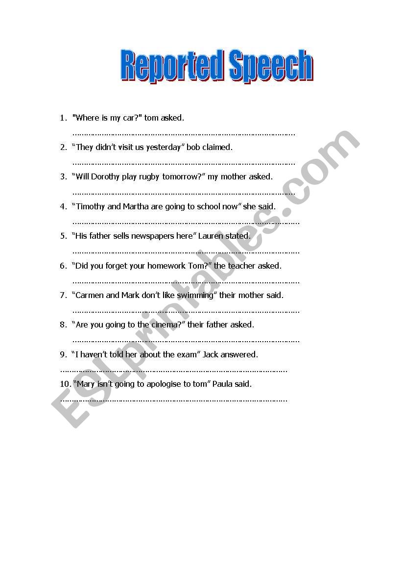 reported speech worksheet