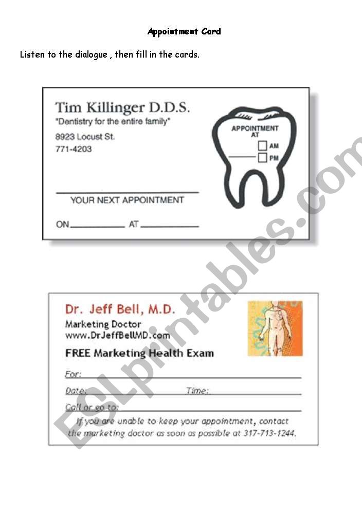 Appointment Cards worksheet