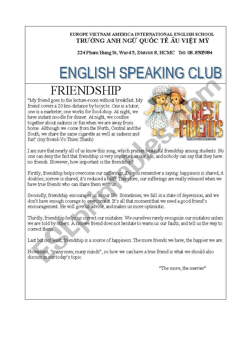 friendship worksheet