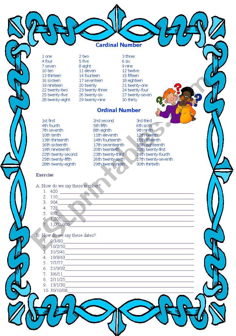 Cardinal & Ordinal Numbers worksheet