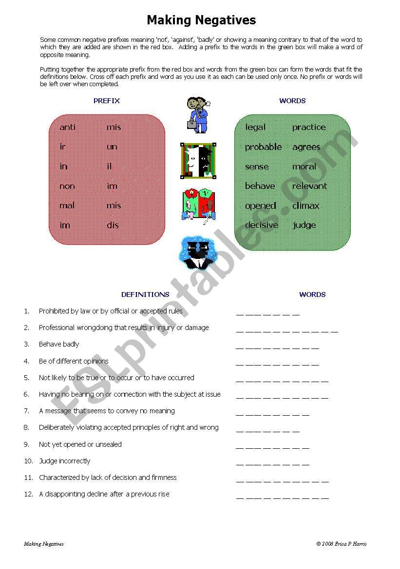 Making Negatives (Antonyms) worksheet