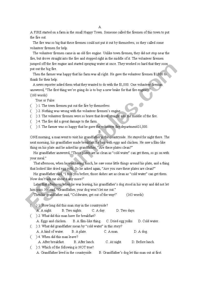 funny stories reading comprehension - ESL worksheet by heather04 funny stories reading comprehension - ESL worksheet by heather04