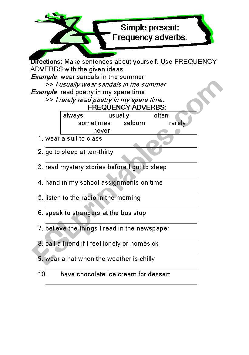 Frequency adverbs worksheet