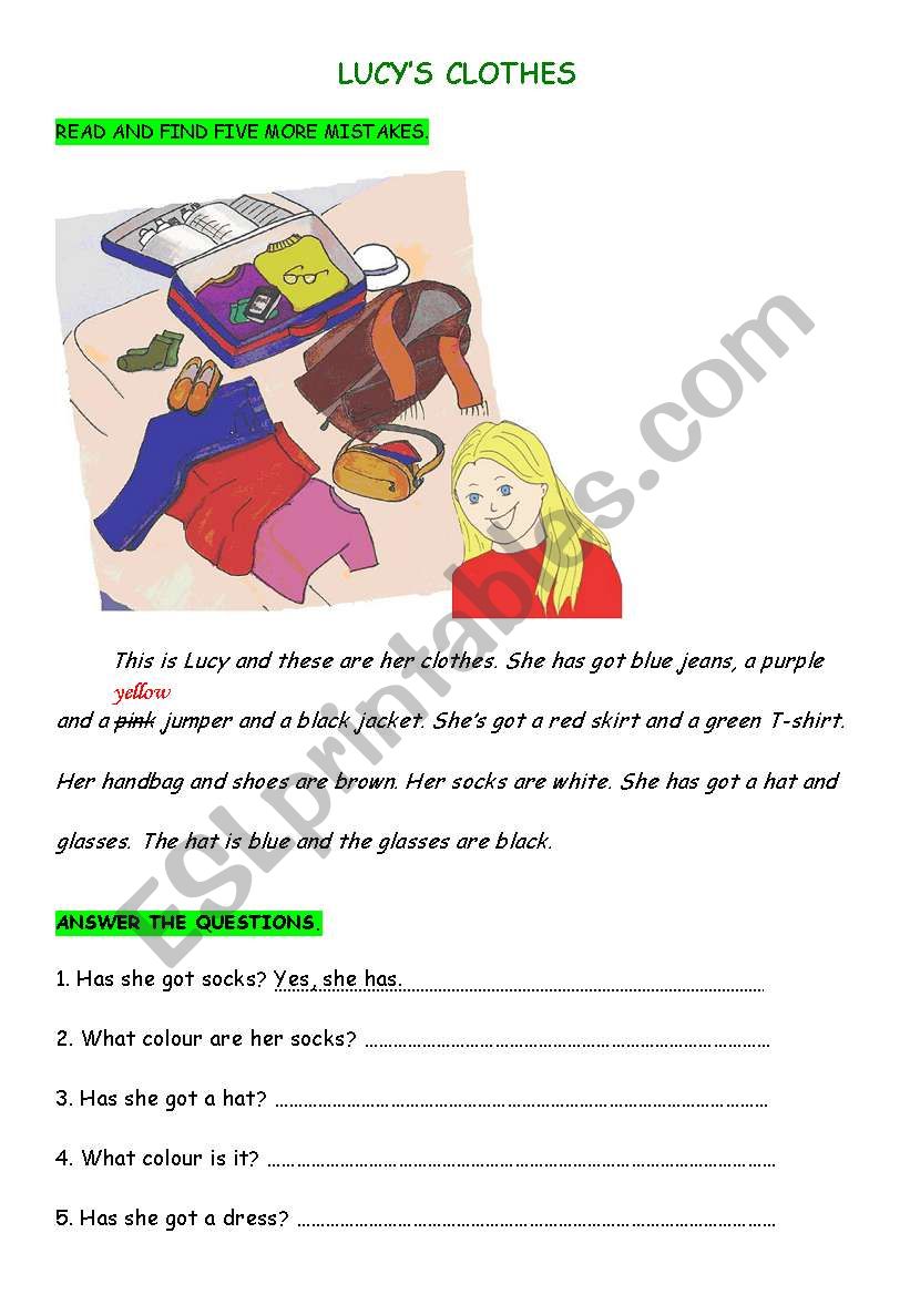 LUCYS CLOTHES worksheet