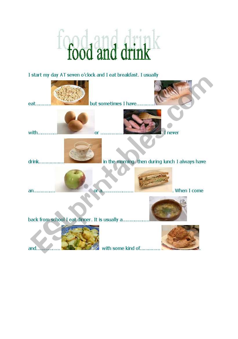 food and drink part I worksheet