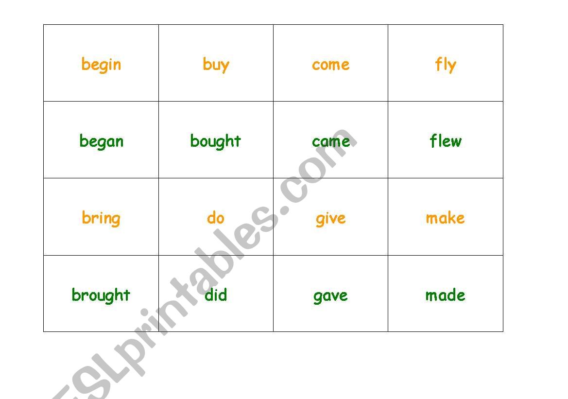 Memory Game - Irregular Verbs worksheet