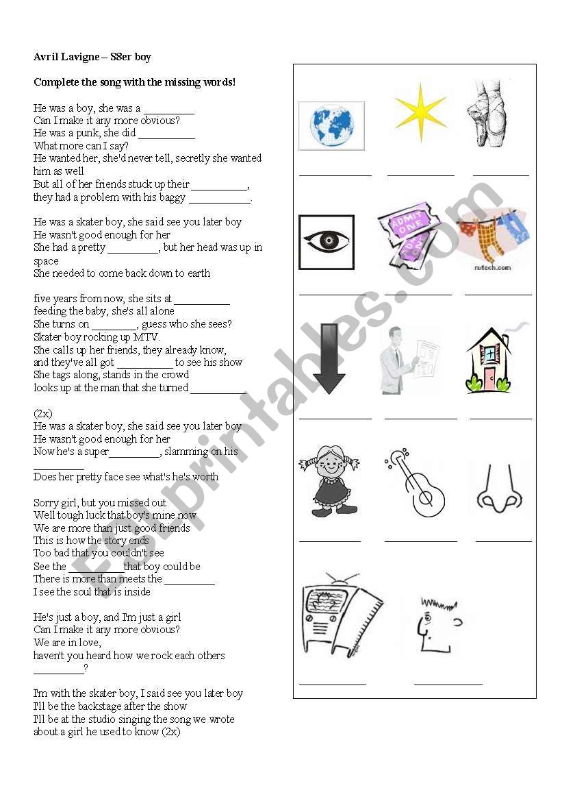 Avril Lavigne - S8er Boy worksheet