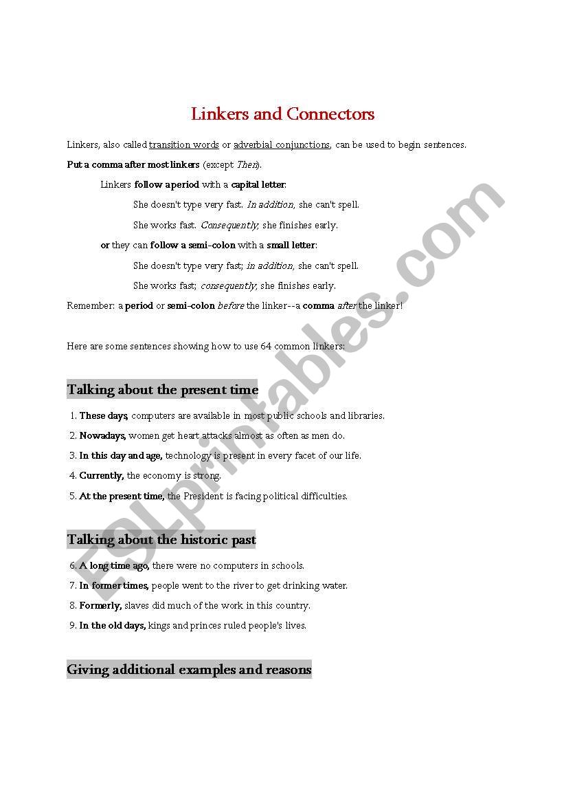 transition word, linker and connector