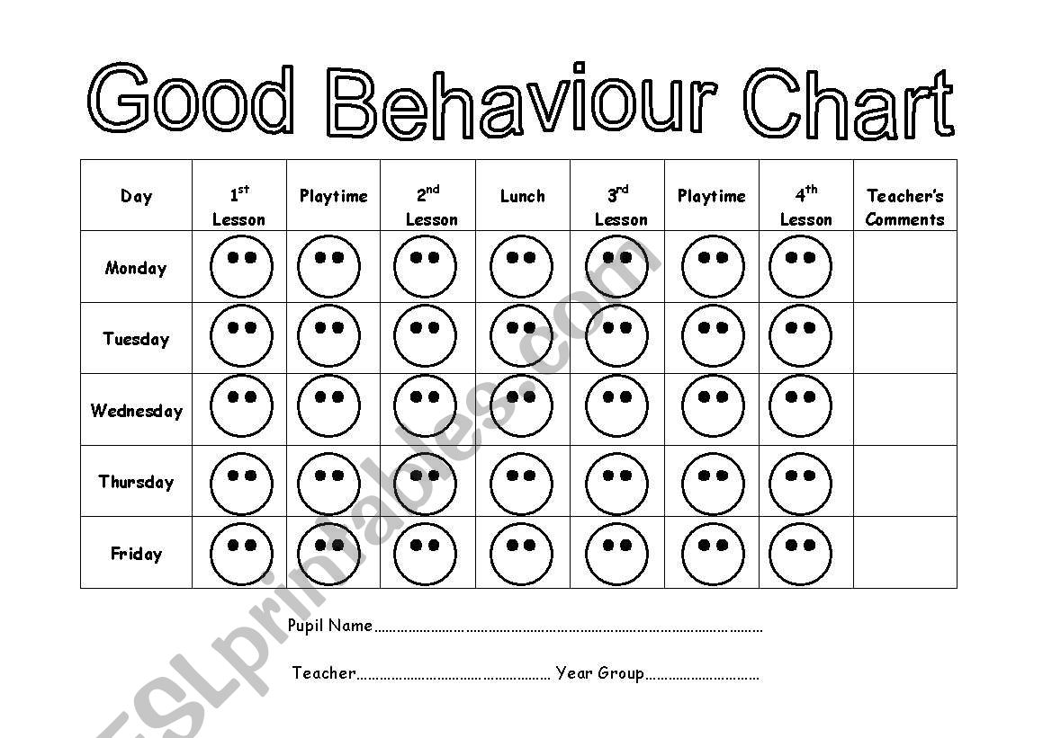 good behaviour chart worksheet