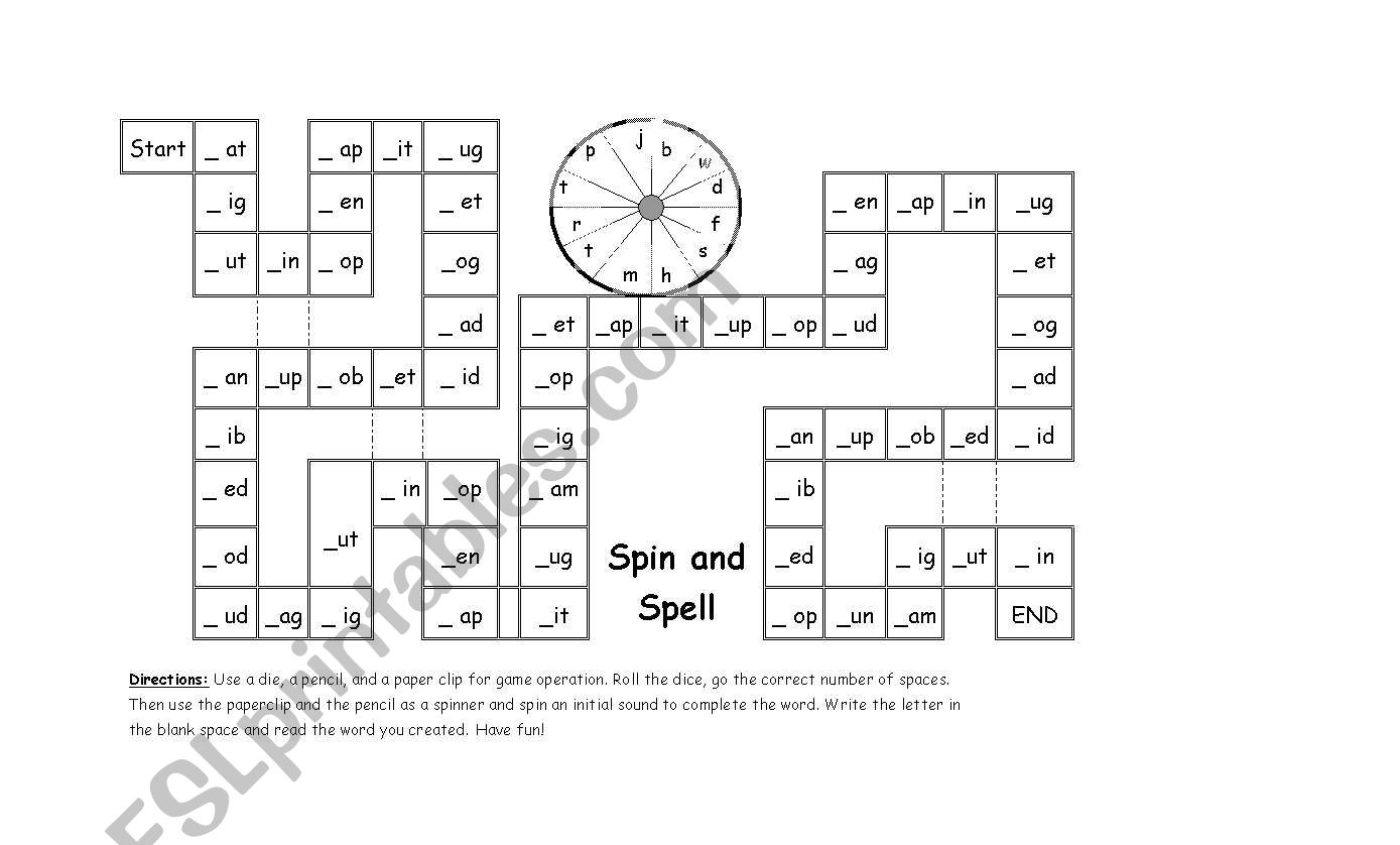 phonic  spin and spell game worksheet