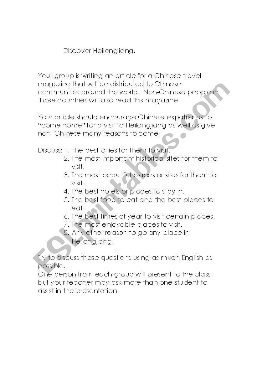 Discover Heilongjiang  worksheet