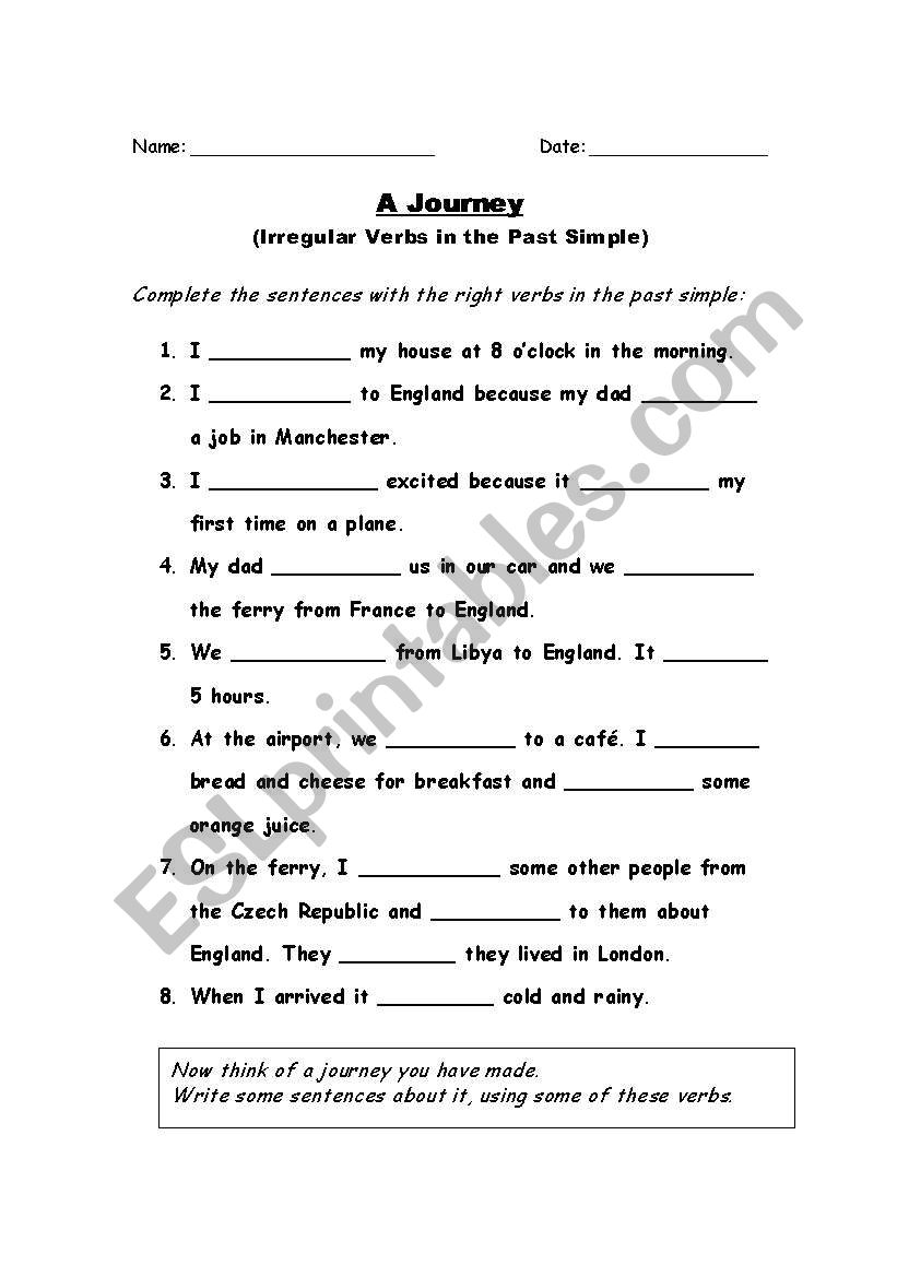 A journey - past simple worksheet