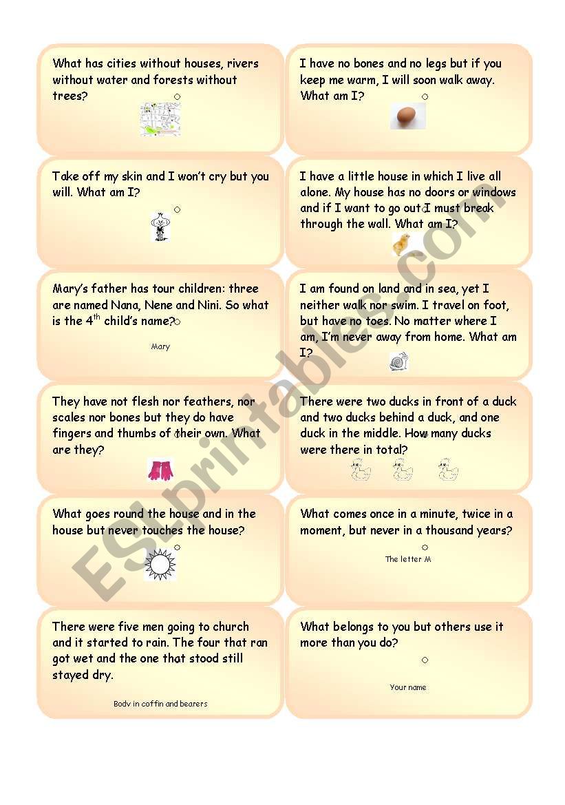 riddles worksheet