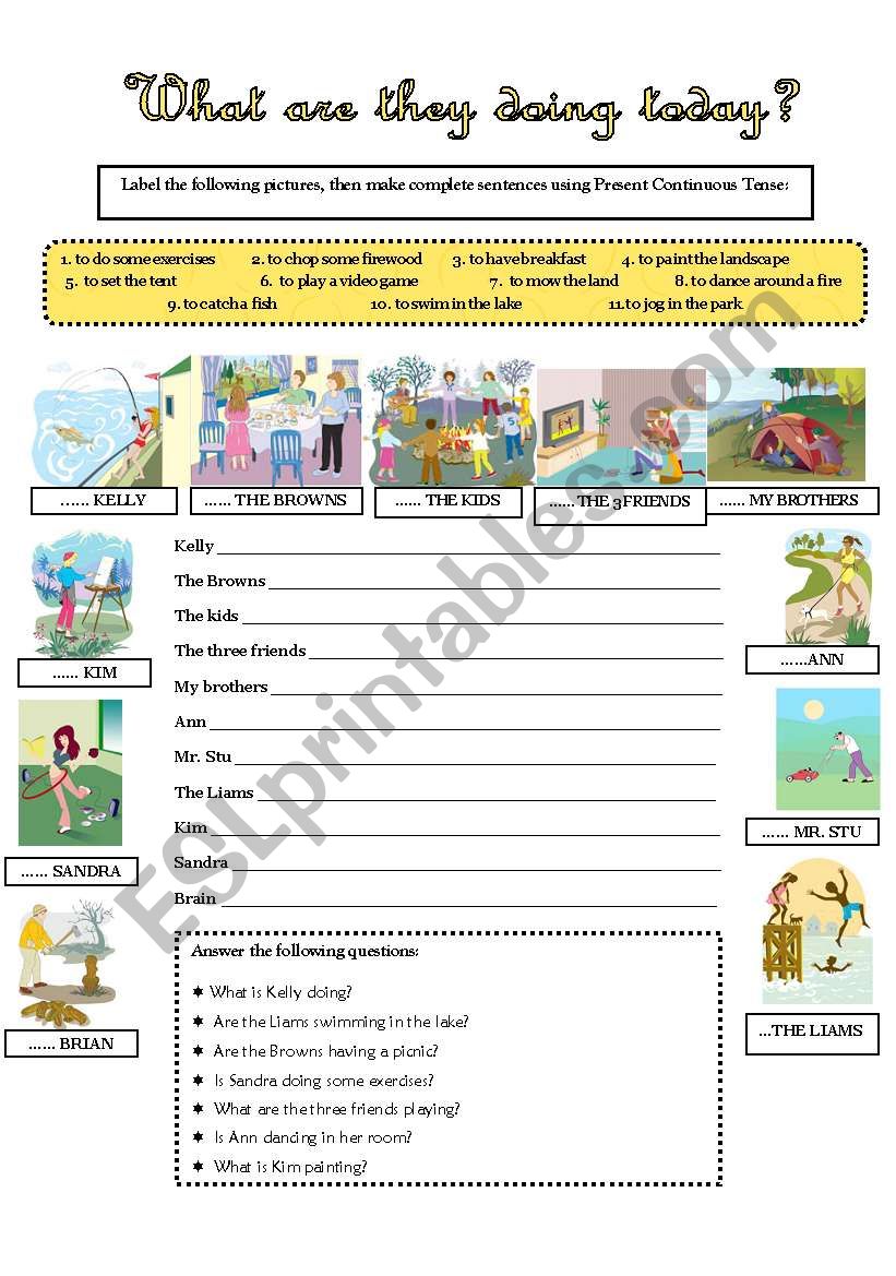 WHAT ARE THEY DOING TODAY? worksheet