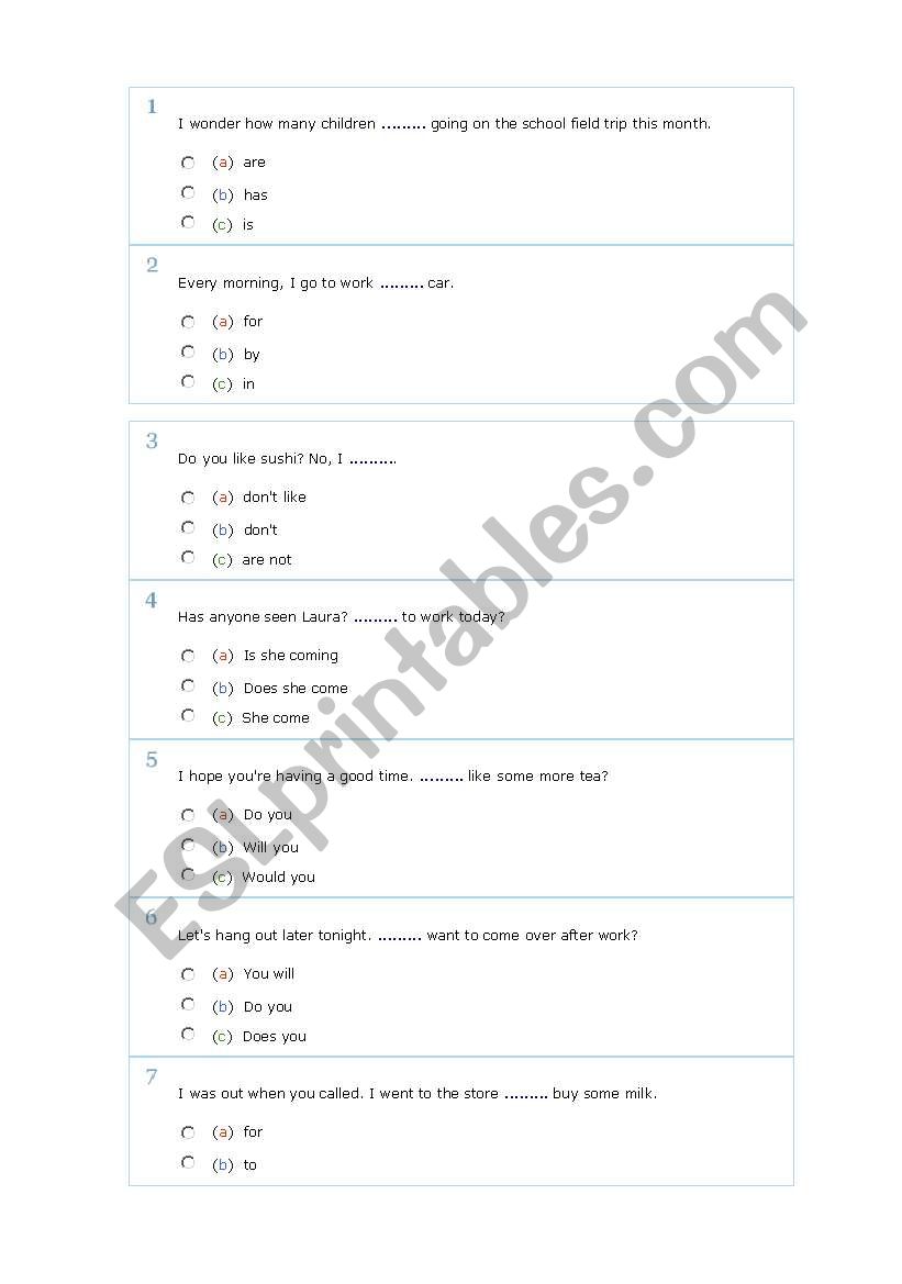 Grammar Test  worksheet