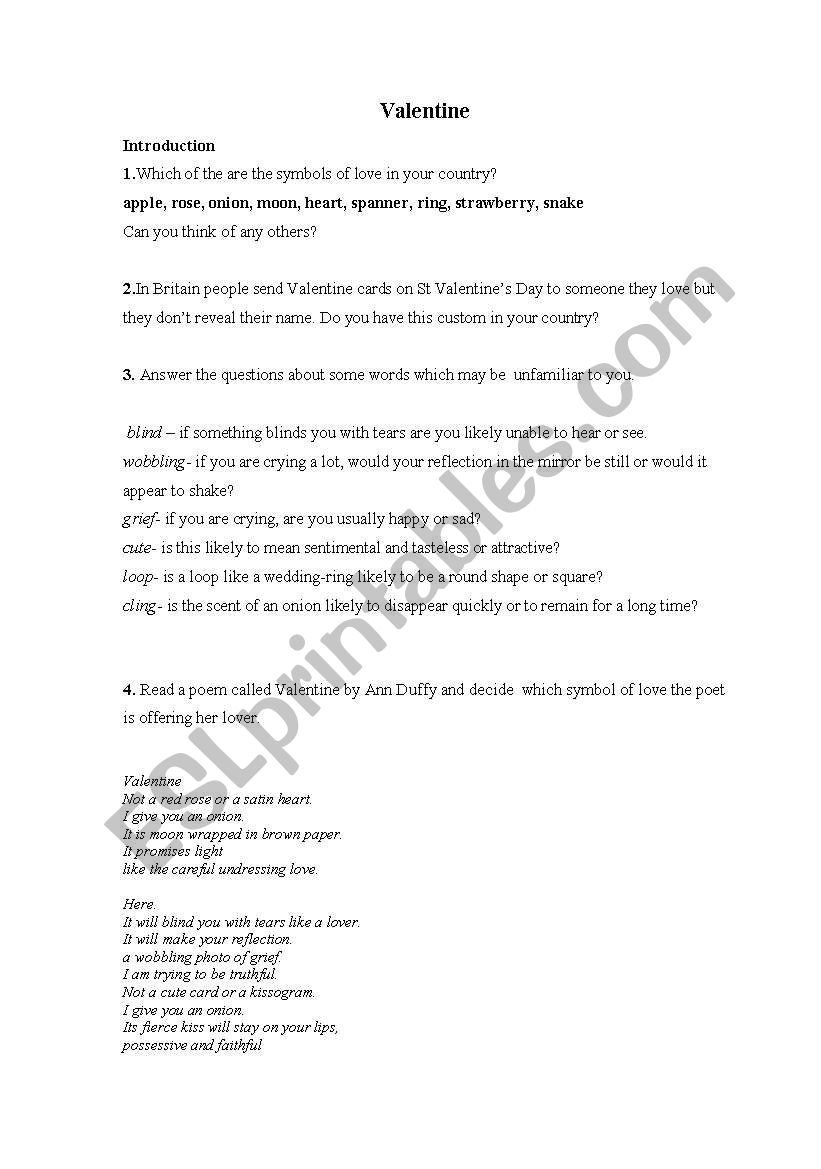 Valentines Day worksheet