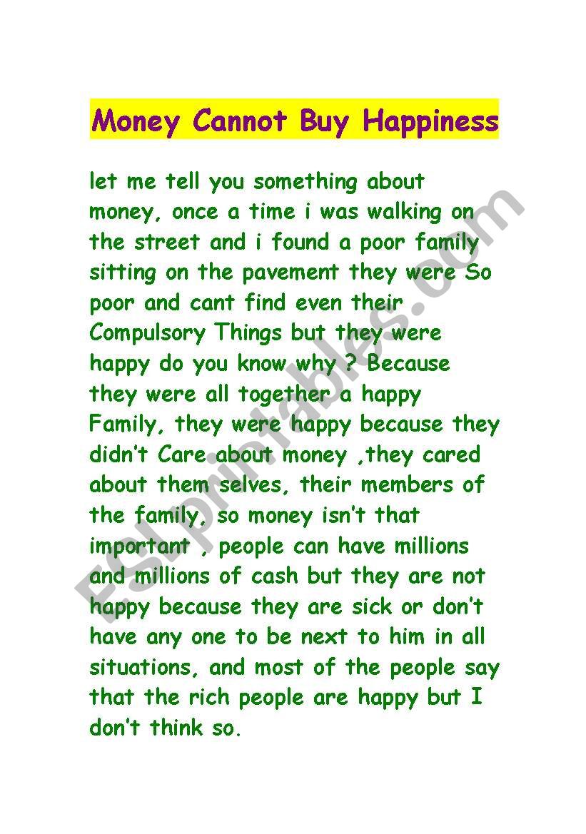 money cannot buy happiness worksheet