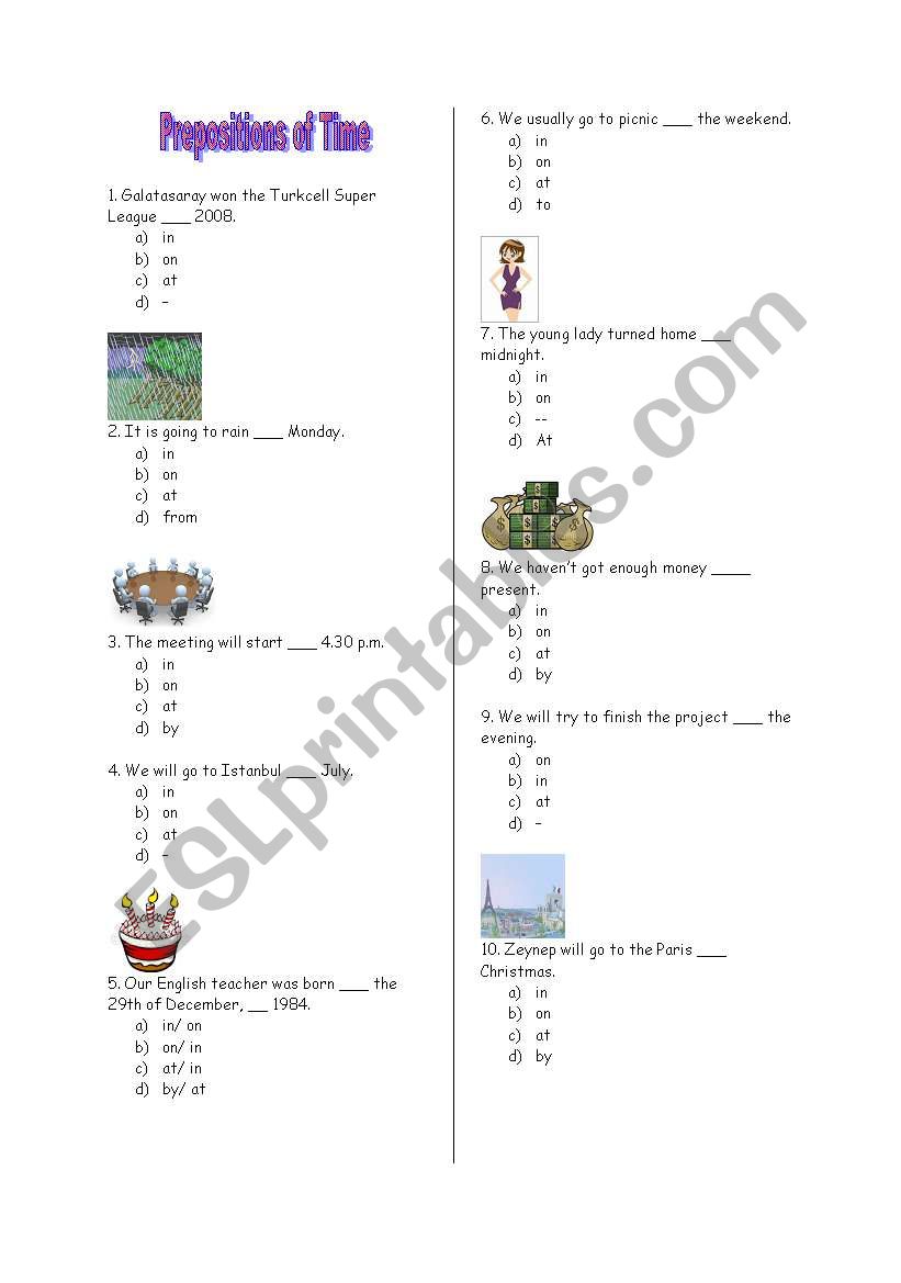 Prepositions of Time worksheet