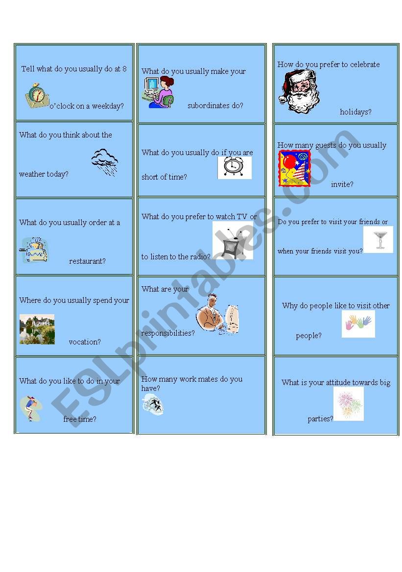 Conversation cards 1/2 worksheet