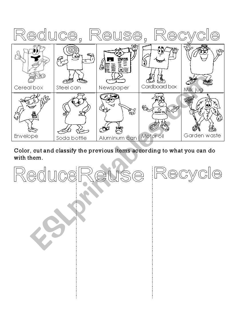 Reduce Reuse Recycle worksheet