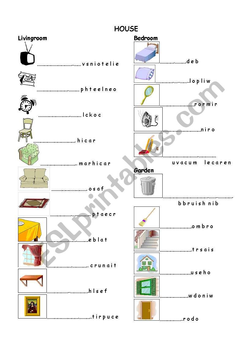 furniture worksheet