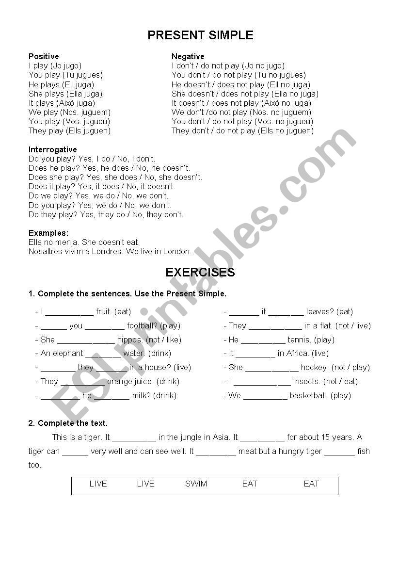 PRESENT SIMPLE worksheet