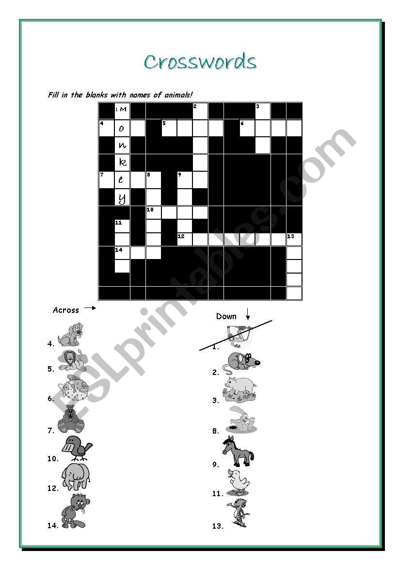 Animals - crosswords worksheet