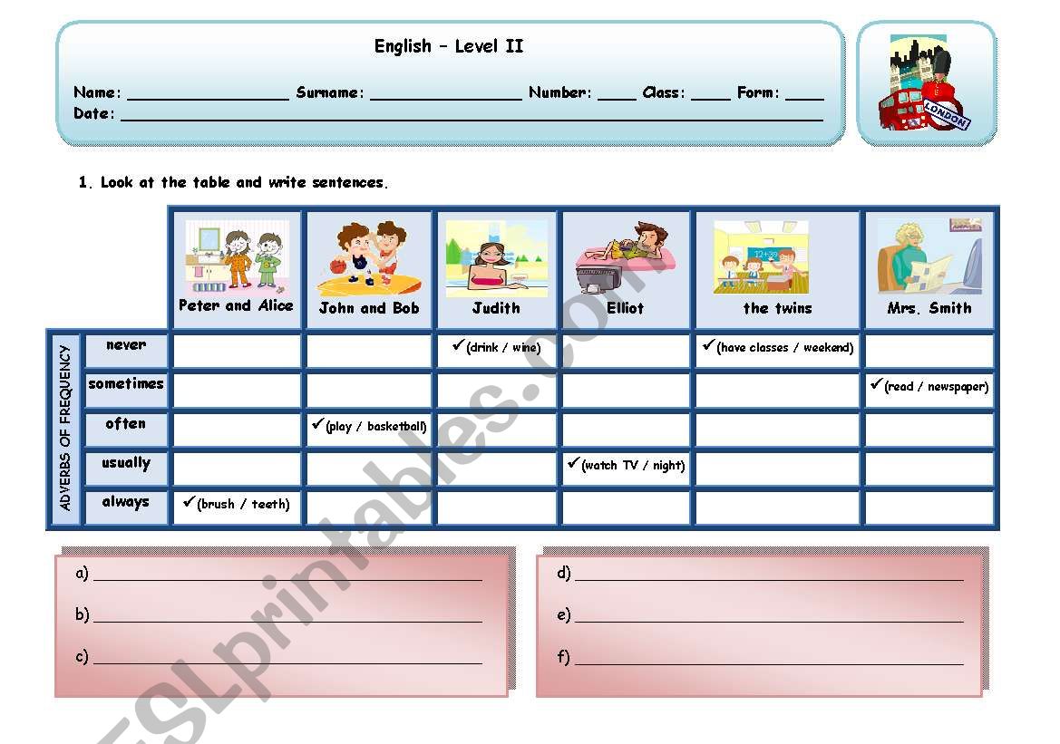 ADVERBS OF FREQUENCY worksheet