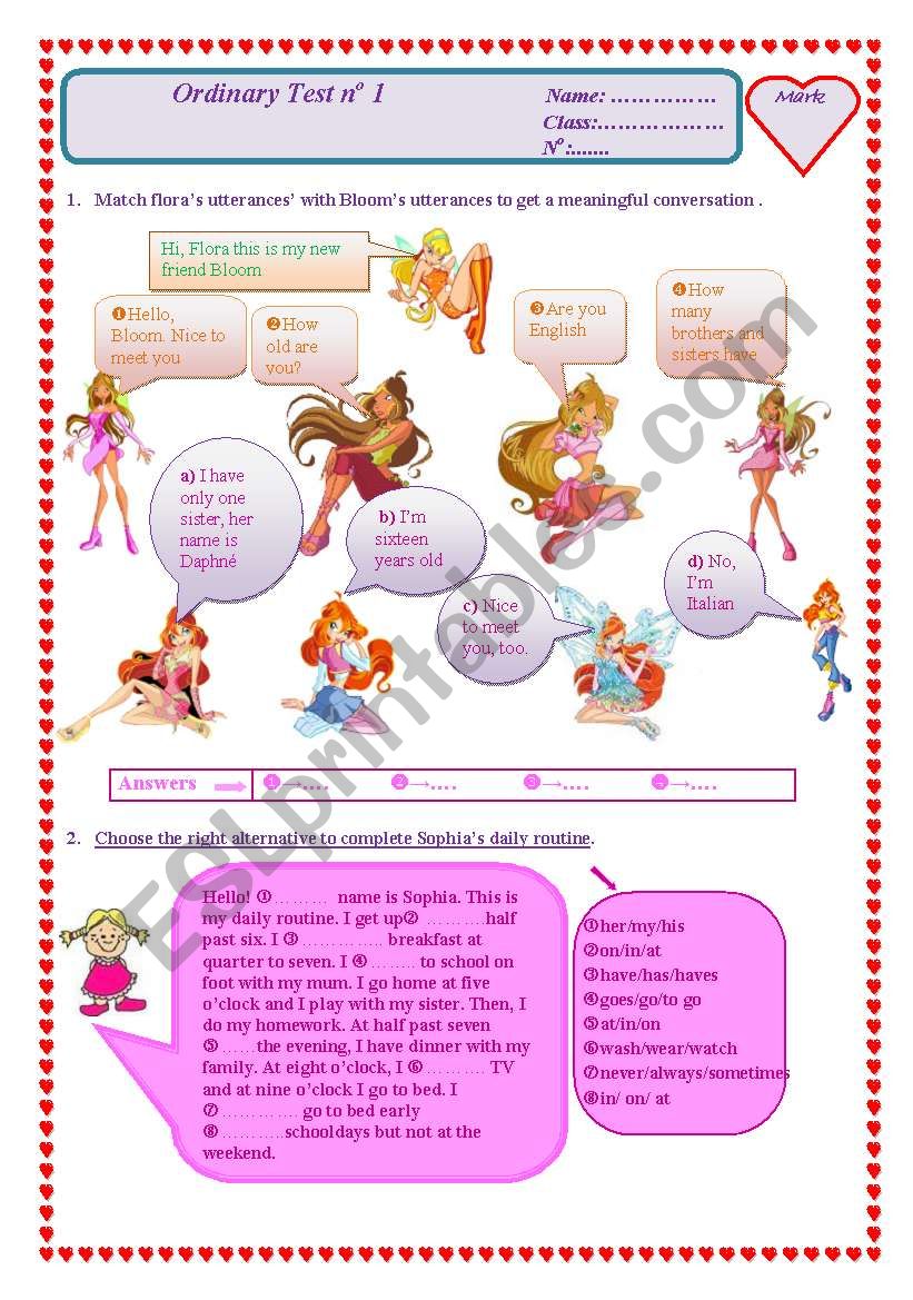 English test worksheet