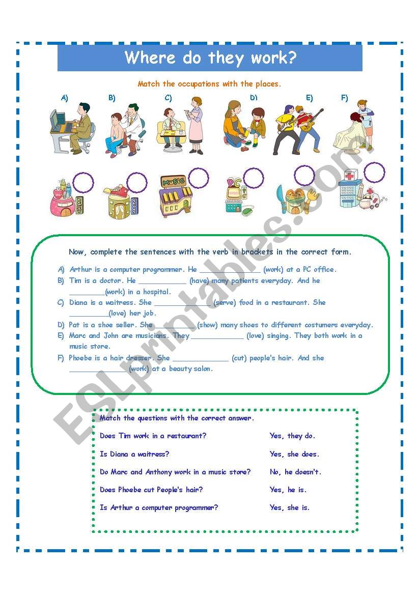 OCCUPATIONS/PLACES worksheet