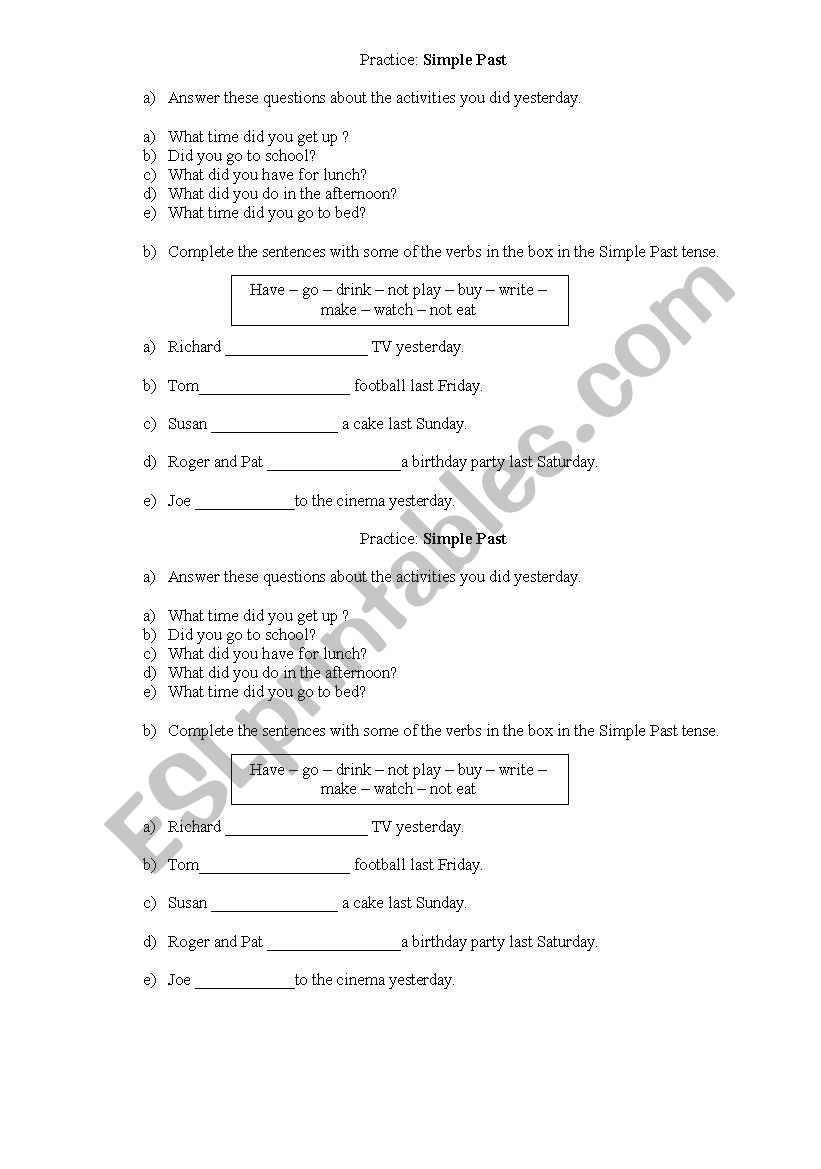 Simple past practice worksheet