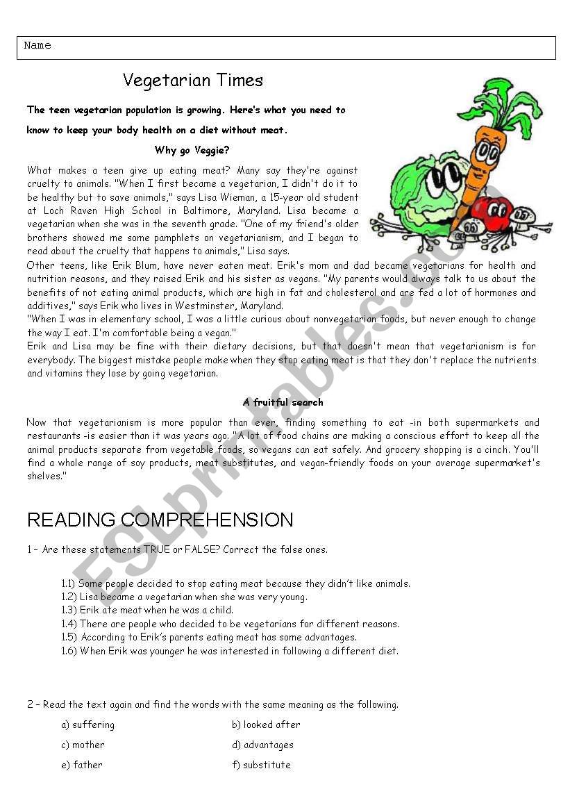 Vegetarian Times worksheet