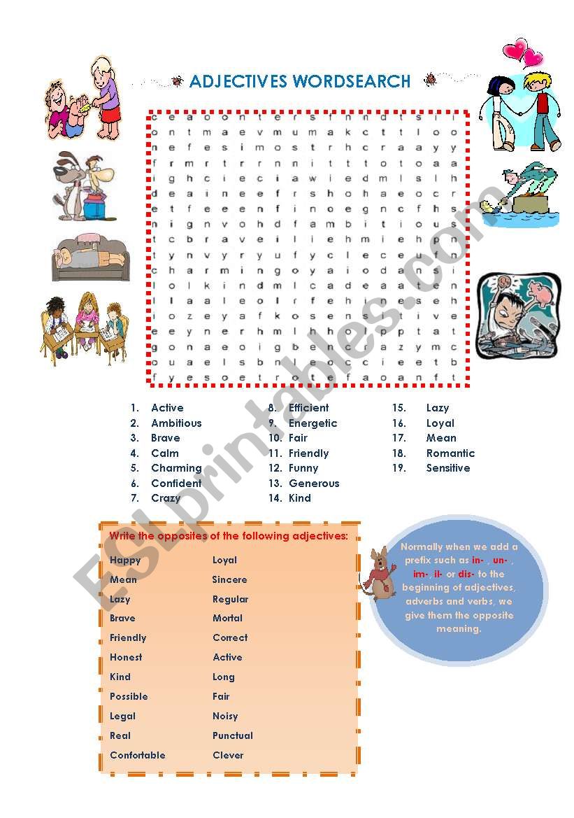 Adjectives and opposites worksheet