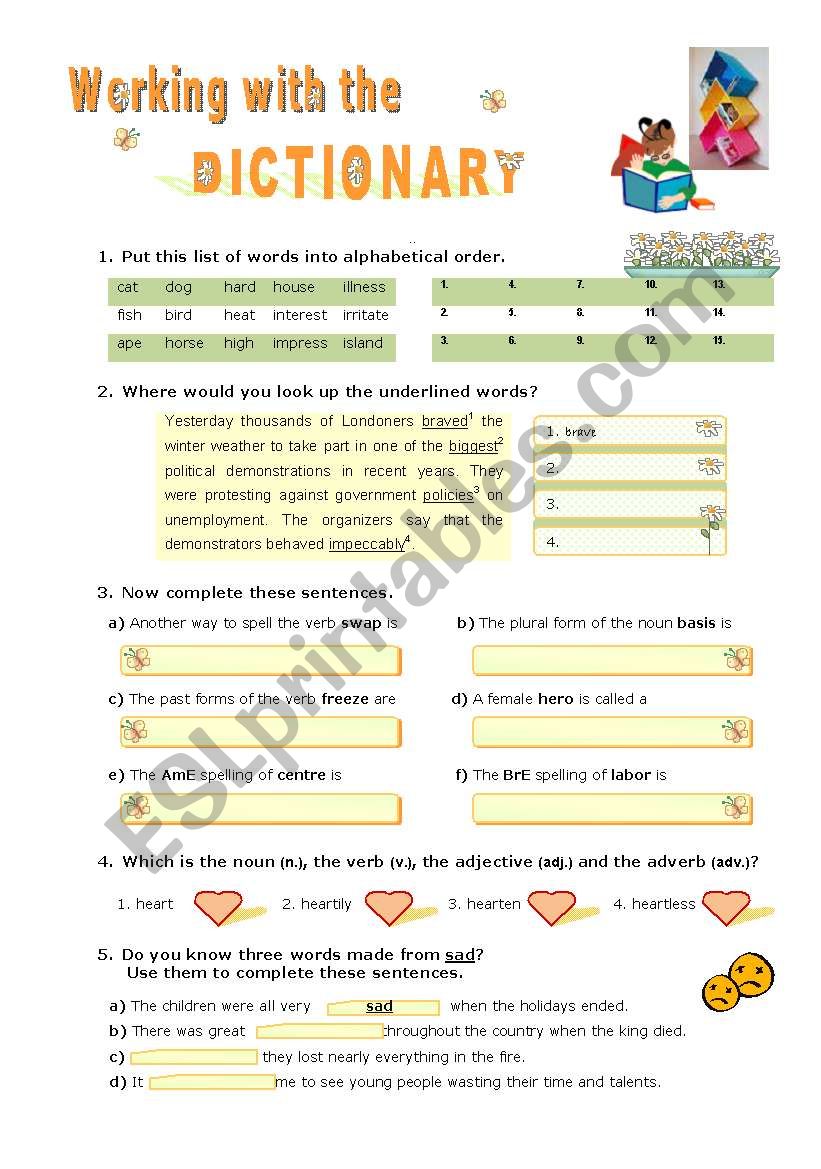 Working with the  DICTIONARY worksheet
