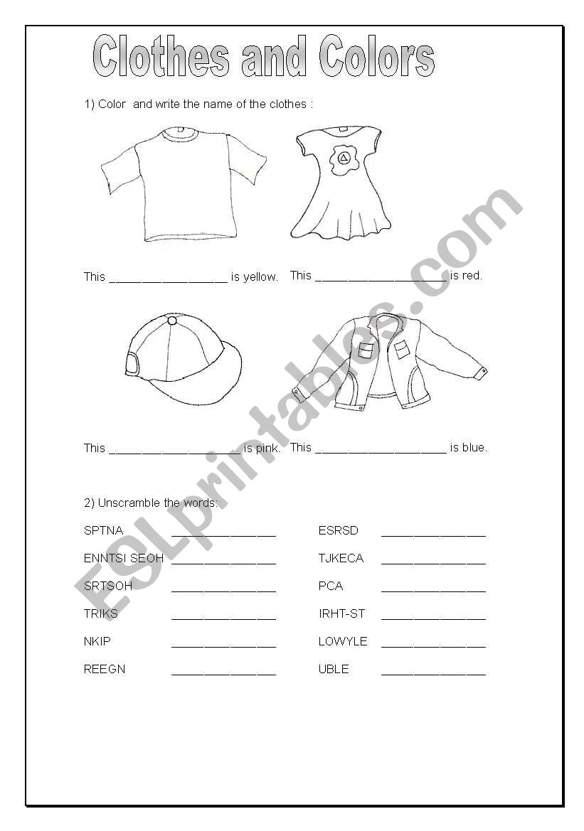 Clothes and colors worksheet