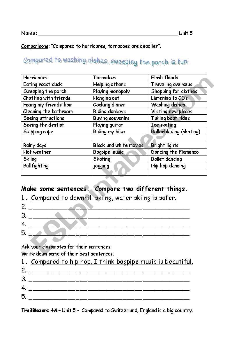 comparing things worksheet