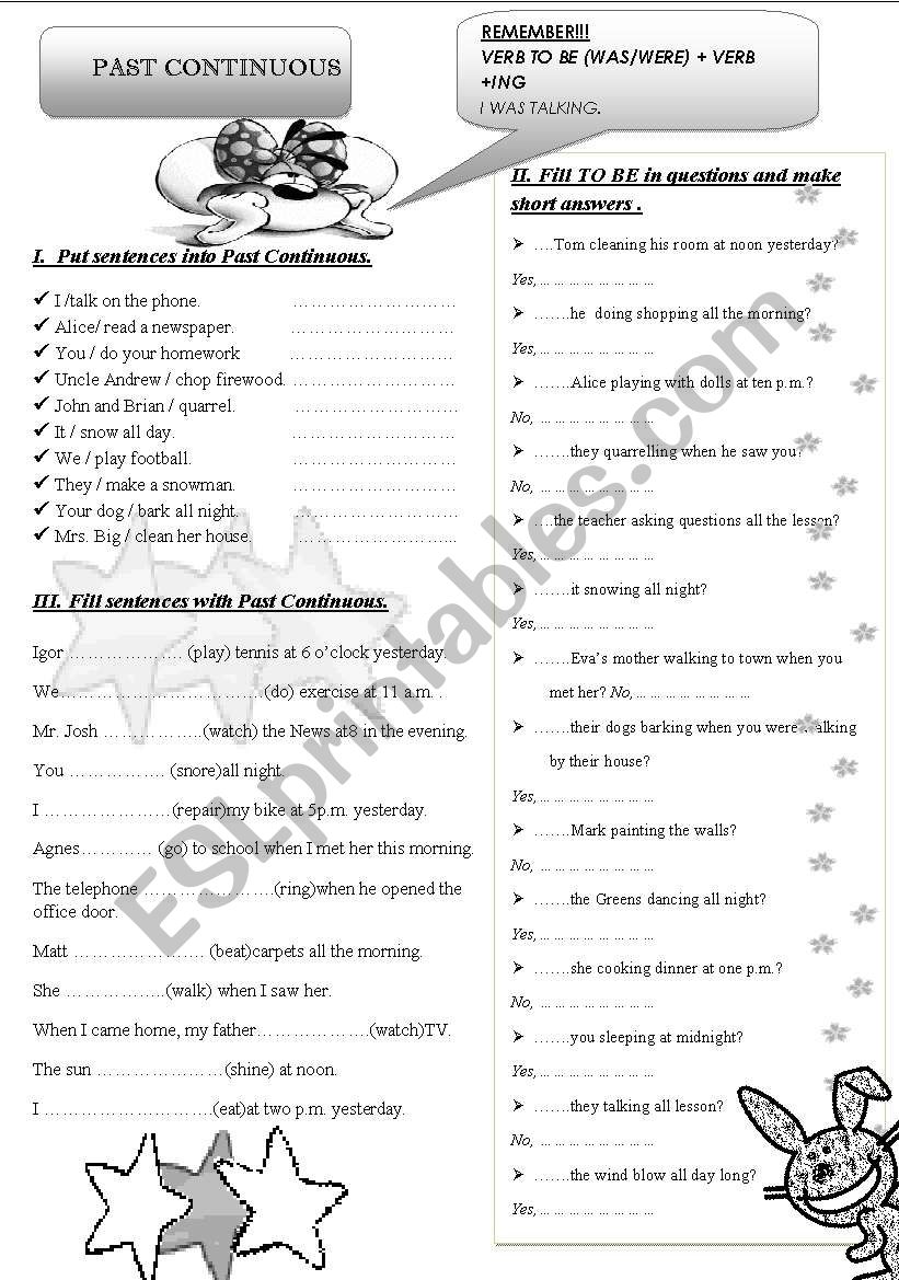 Past Continuous B--W worksheet