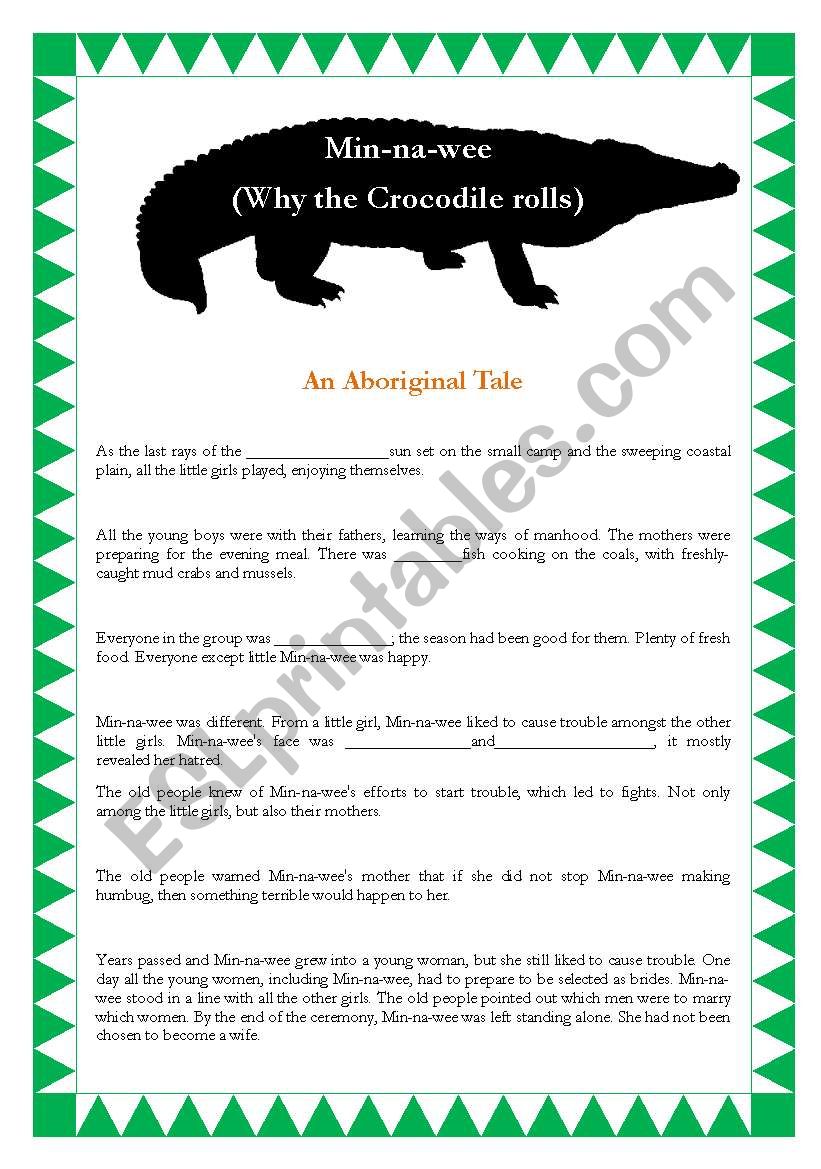 ADJECTIVES: Min Na Wee : An Aboriginal tale of why the crocodile rolls (5 pages)