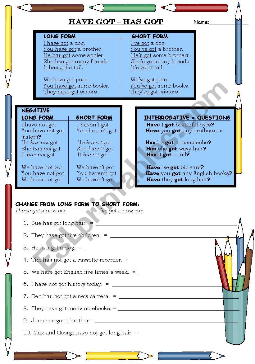 Have got - Has got (1/2) worksheet