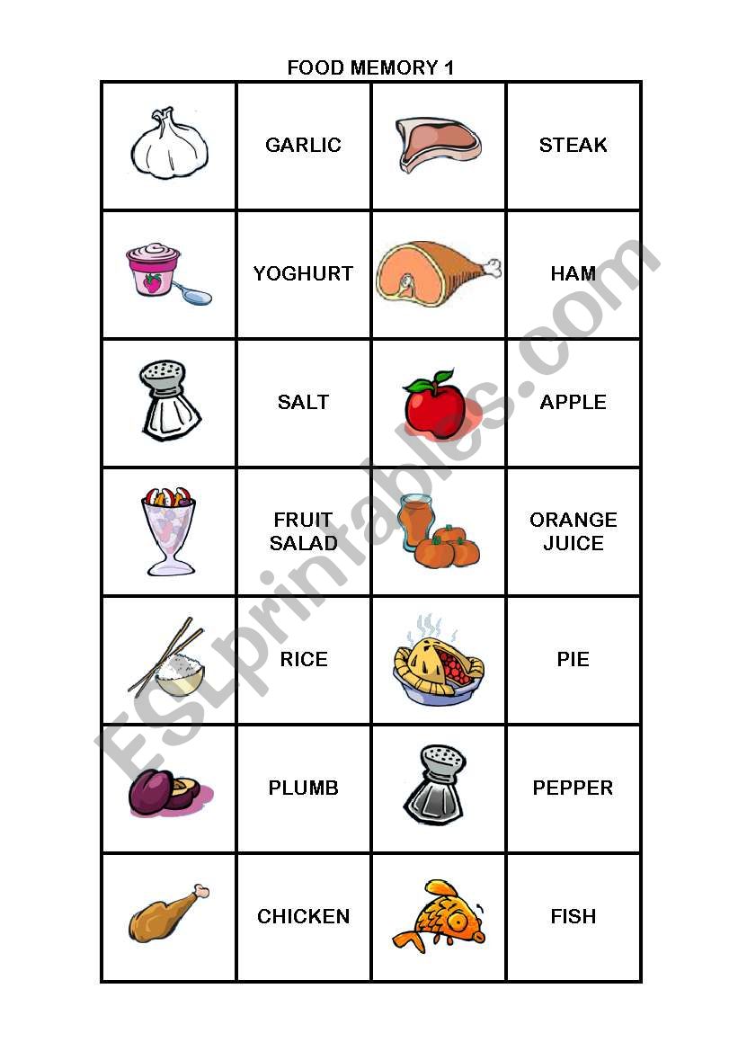 Food memory worksheet