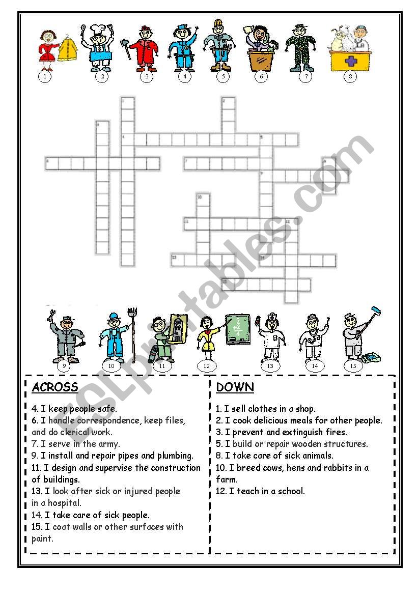 Jobs crossword worksheet