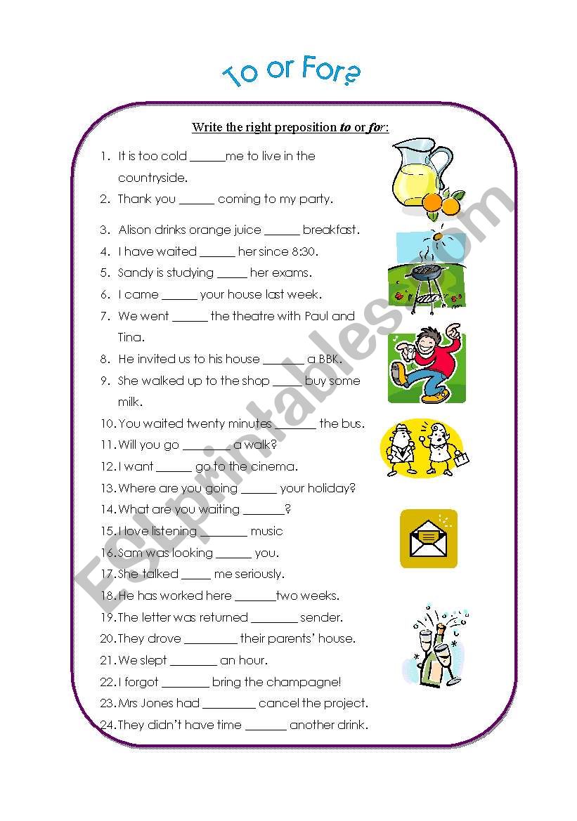 Prepositions - To or For? worksheet