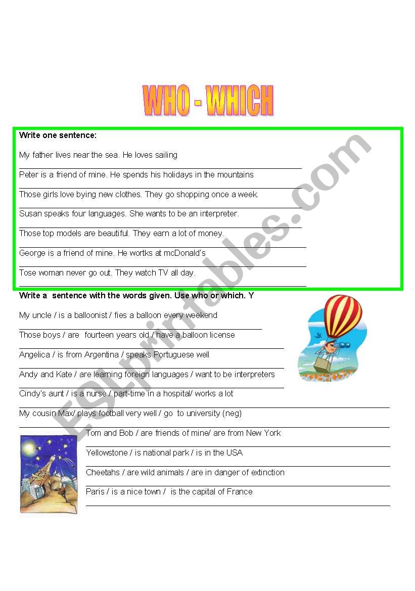 WHO WHICH worksheet