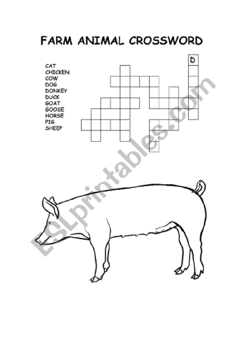 Farm animals crossword worksheet